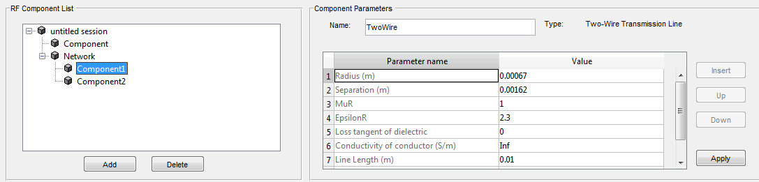 Component list and component parameters pane