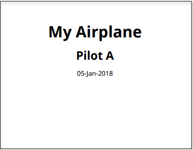Report title page with the title "My Airplane", the author "Pilot A", and the date