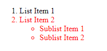 Ordered list where first item is black and the second item and the sublist that it contains are red