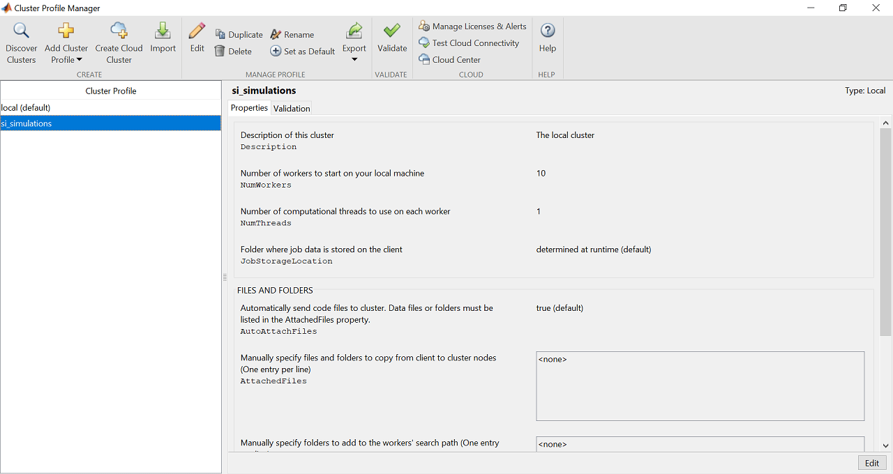 Cluster Profile Manager window
