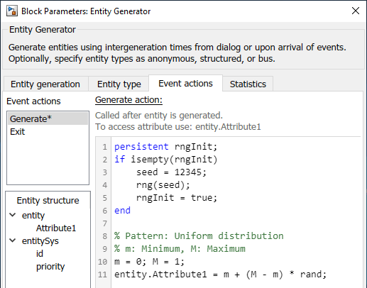 MATLAB code created by the assistant in the Generate action field