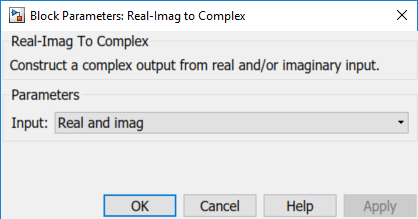 Real-Imag to Complex block with Input parameter is set to Real and Imag.