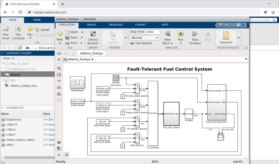 Simulink Online with example sldemo_fuelsys
