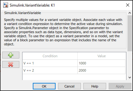 Variant parameter object from VariantVariable dialog box