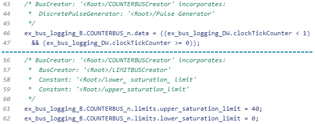 data, upper_saturation_limit, and lower_saturation_limit appear in the generated code.