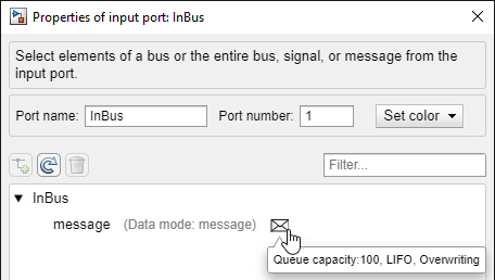 Message icon that displays the queue properties for the message element