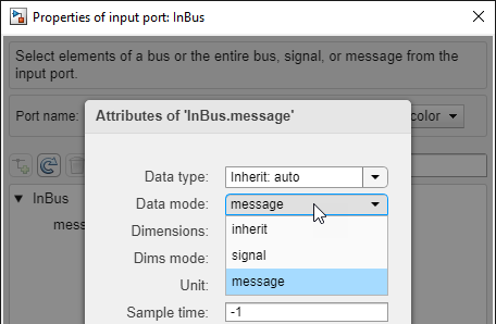 Data mode parameter configured as message