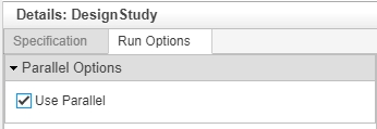 Run Options tab showing the Use Parallel check box