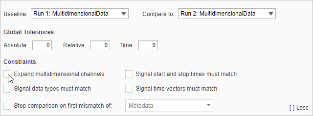 Comparison options menu in the Simulation Data Inspector.