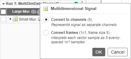 Conversion menu for a multidimensional signal in the Simulation Data Inspector.