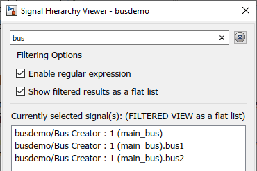 The nested buses that match the filter use dot notation to indicate their hierarchy
