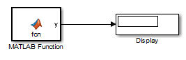 This image shows a MATLAB Function block set to output to a Display block.