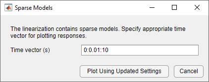 Sparse model dialog with Time vector text field