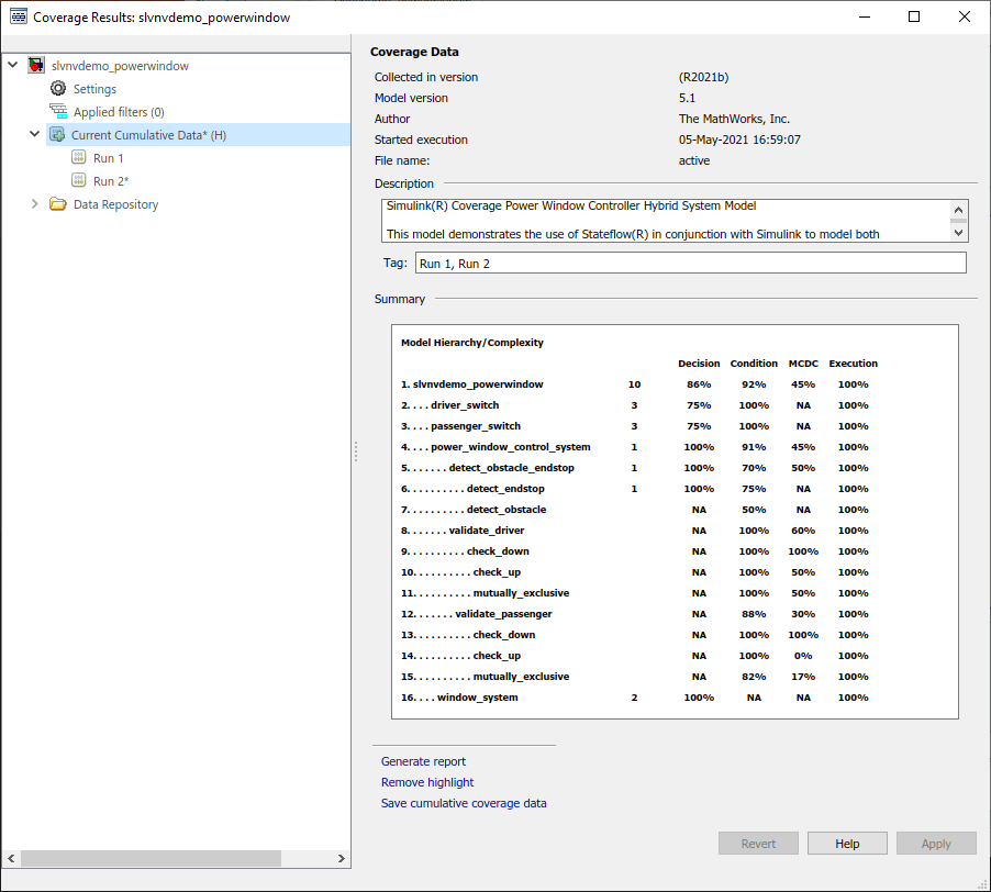 Coverage Results Explorer cumulative data view.