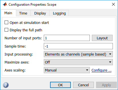 Image of scope parameters window