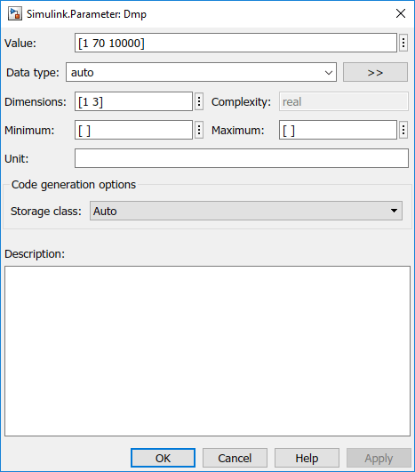 Image of Simulink Parameters Dmp window