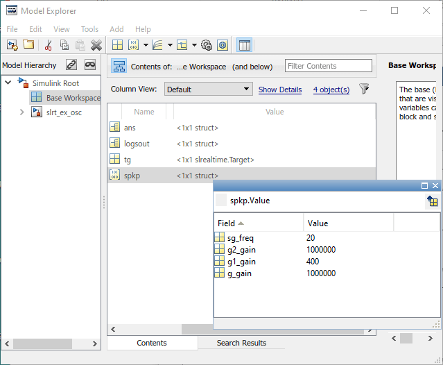 Image of structured parameters in model explorer