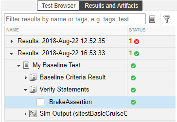 Test results pane showing passing results