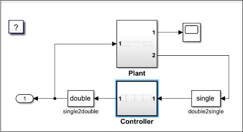 Model with controller subsystem selected