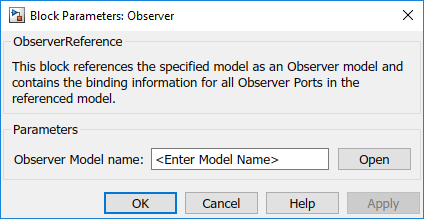 Block parameters for observer reference block