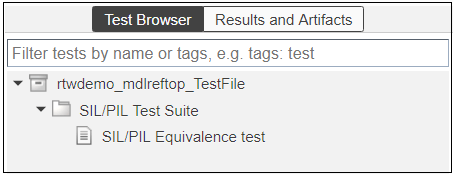 Test browser pane with expanded hierarchy