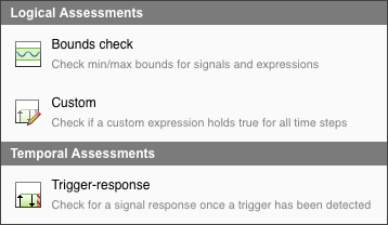 Logical and Temporal Assessments menu options