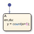 Stateflow chart that uses the count operator in a state.