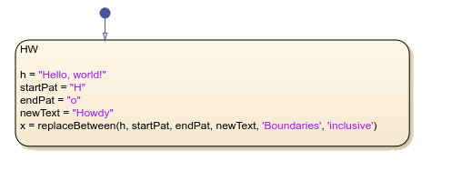 Stateflow chart that uses the replacebetween operator in a state.