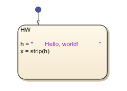 Stateflow chart that uses the strip operator in a state.