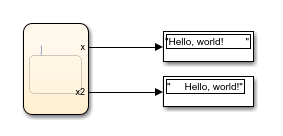 Results from stateflow chart that uses the strip operator in a state.
