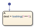 Stateflow chart that uses the tostring operator in a state.