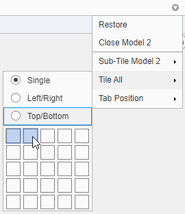 Selections for a side-by-side model comparison using the Document Actions arrow