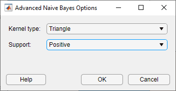 Advanced naive Bayes options selected