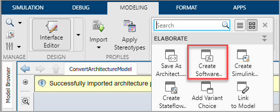 Create Software Architecture button in the toolstrip.