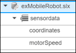 Interface elements named 'coordinates' and 'motor speed' shown below an interface named 'sensor data'.