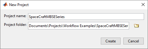 New Project dialog with name and folder path.