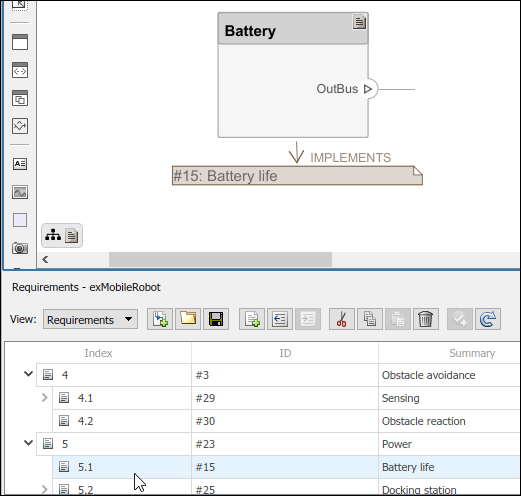 Clicking and dragging 'Battery life' requirement to the 'Battery' component.