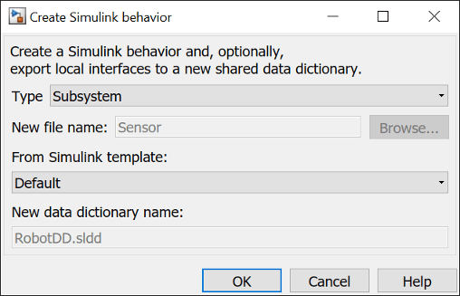 Create Simulink subsystem behavior dialog.