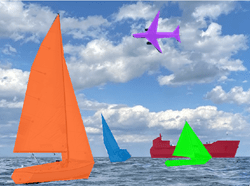 Different pixel fill for each instance of a boat and for the airplane