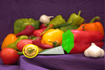 Collection of vegetables with a yellow circle outline inserted and a green filled polygon.