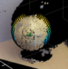 Point cloud depicting objects with a sphere rendered on sphere shape